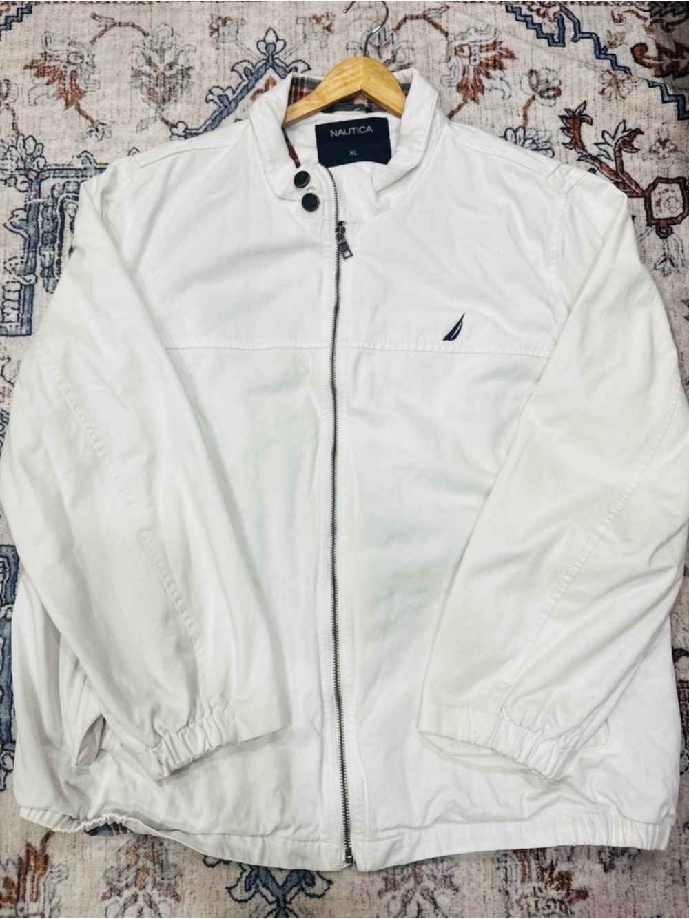 Nautica White Lightweight Full-Zip Shirt Jacket with Sail Logo